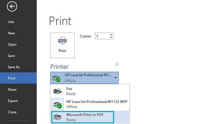 Phần mềm Microsoft Print to PDF
