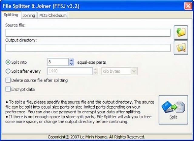 Tải phần mềm 001 File Joiner And Splitter – Cắt & Nối file, kiểm tra MD5