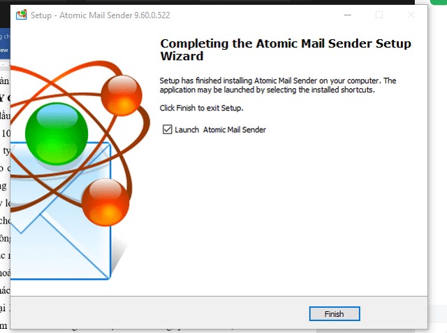 Hướng dẫn tải và cài đặt phần mềm Atomic Mail Sender hoàn tất