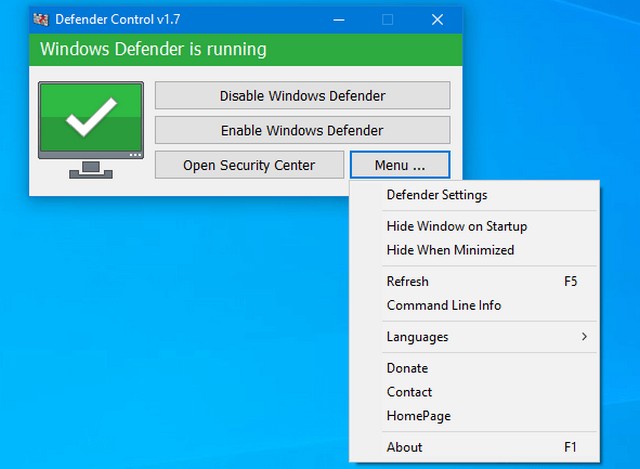 Tải phần mềm Defender Control – Vô hiệu hóa Windows Defender