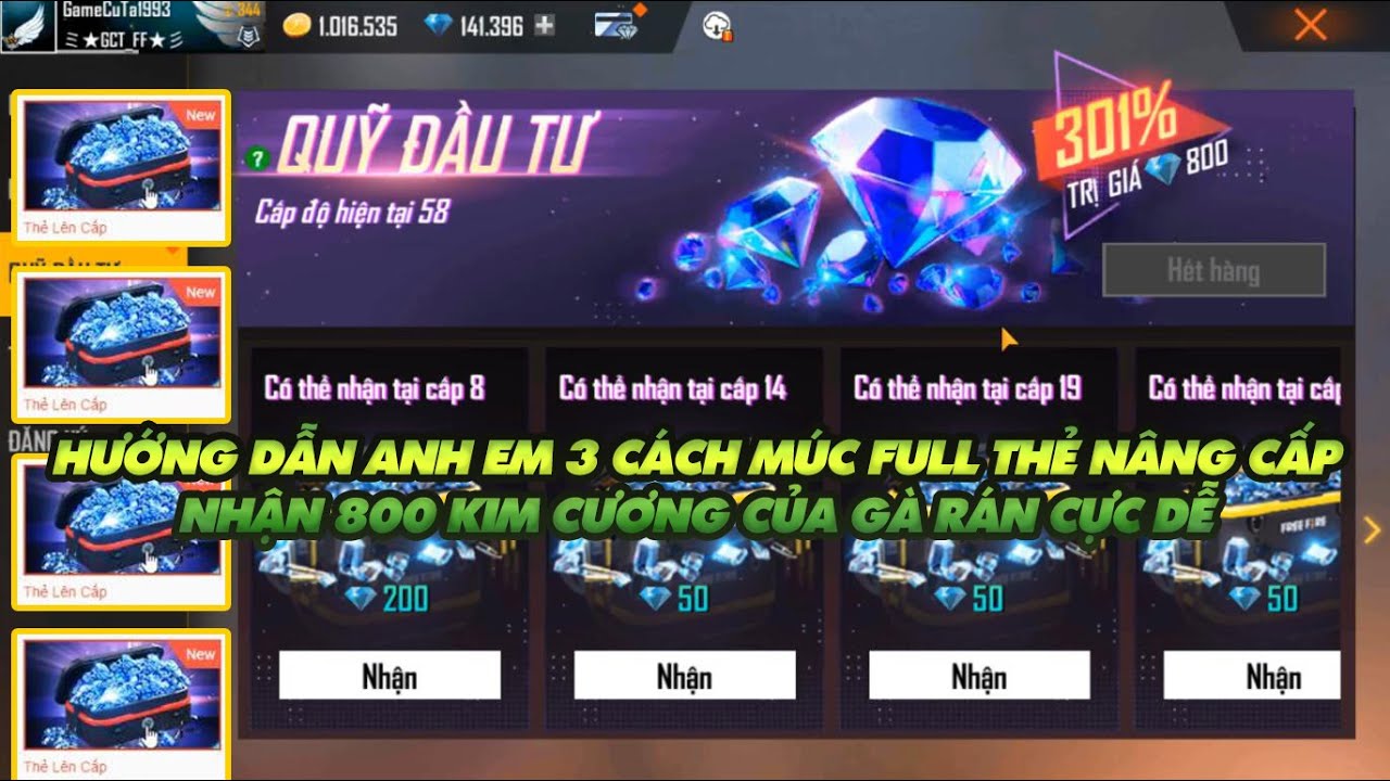 #1 FREE FIRE | HƯỚNG DẪN ANH EM 3 CÁCH MÚC FULL THẺ NÂNG CẤP – NHẬN 800 KIM CƯƠNG CỰC DỄ! Mới Nhất