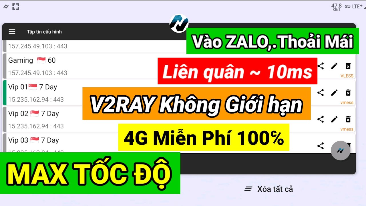 #1 Vào Mạng 4G Miễn Phí | " V2RAY KHÔNG GIỚI HẠN " Tốc Độ Cao …. Zalo, Chơi Game Mượt Mới Nhất