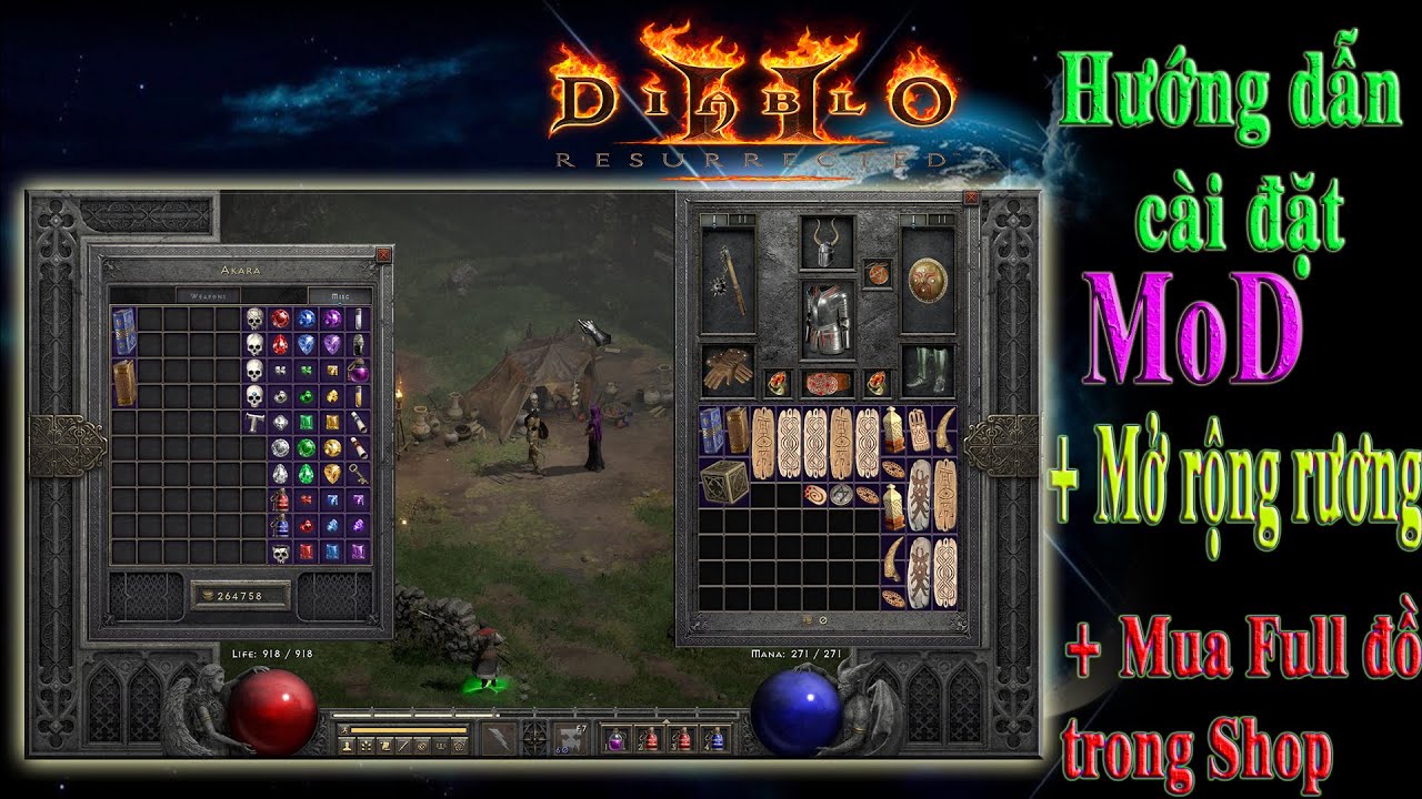 #1 Hướng dẫn cài đặt MOD – Diablo II Resurrected – tính năng mở rộng rương + mua Gem vs Rune trong Shop Mới Nhất