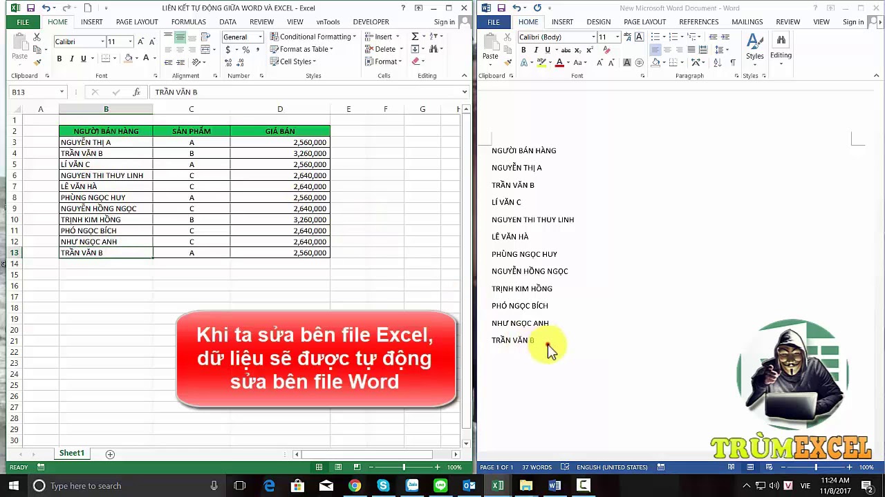 #1 THỦ THUẬT EXCEL – Liên kết tự động giữa WORD vs EXCEL – Bí quyết TĂNG TỐC công việc- TRÙM EXCEL Mới Nhất