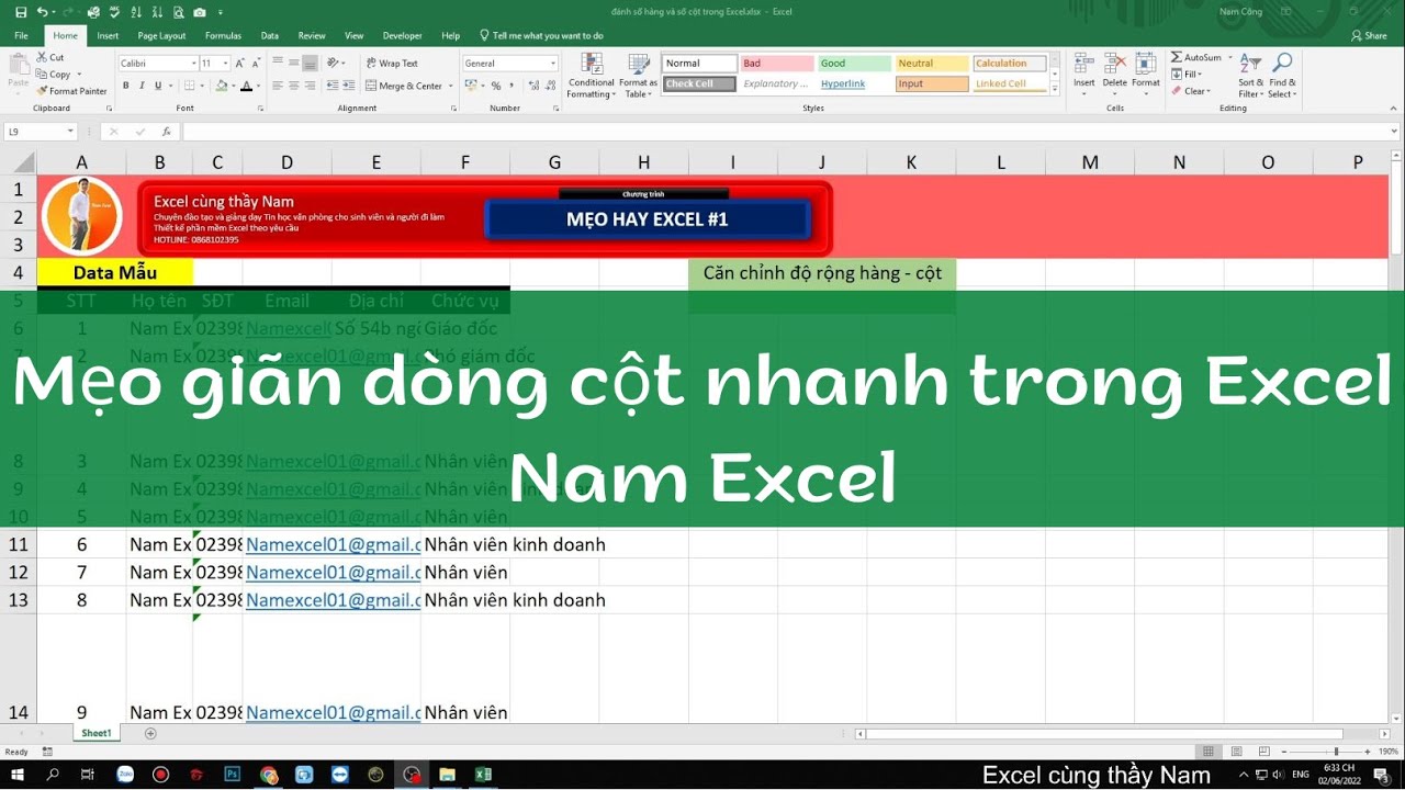 #1 Giãn dòng cột nhanh trong Excel I Mẹo Excel phần #1 I Nam Excel Mới Nhất