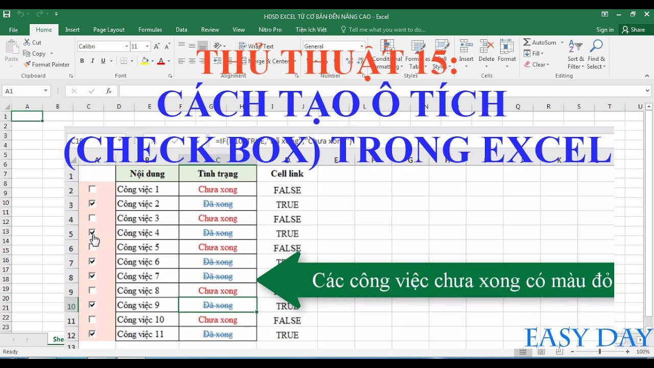 #1 THỦ THUẬT 15:  Cách tạo ô tích (check box) trong excel Mới Nhất