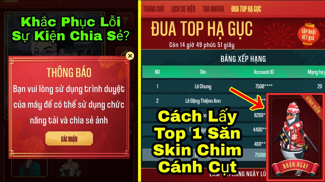 #1 [Garena Free Fire]/Cách Khắc Phục Lỗi Sự Kiện Chia Sẻ Avata,Cách Đua Top Lấy Skin Chim Cánh Cụt Mới Nhất