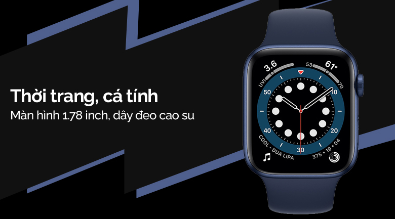 Apple Watch S6 LTE dây cao su nhôm 44mm màu xanh với thiết kế trẻ trung, hiện đại