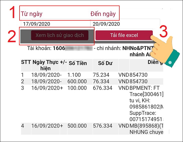 Chọn ngày giao dịch Từ ngày, đến ngày và nhấp vào Xem lịch sử giao dịch