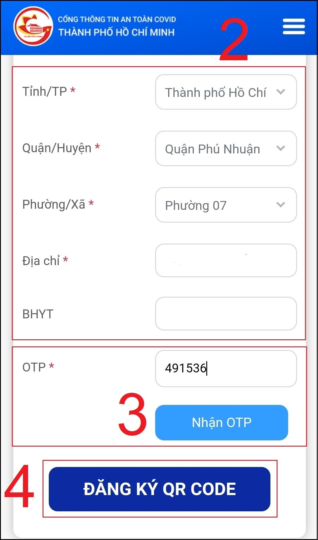 Nhập mã vào trường OTP, sau đó chọn Đăng ký Mã QR.