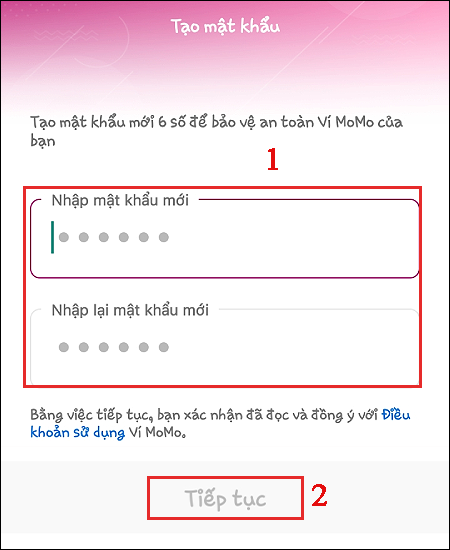  Tạo mật khẩu cho tài khoản bạn vừa đăng ký và nhấp vào Tiếp theo