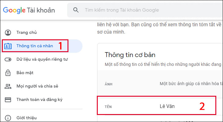 Bấm vào tên (Tên) để thay đổi tên