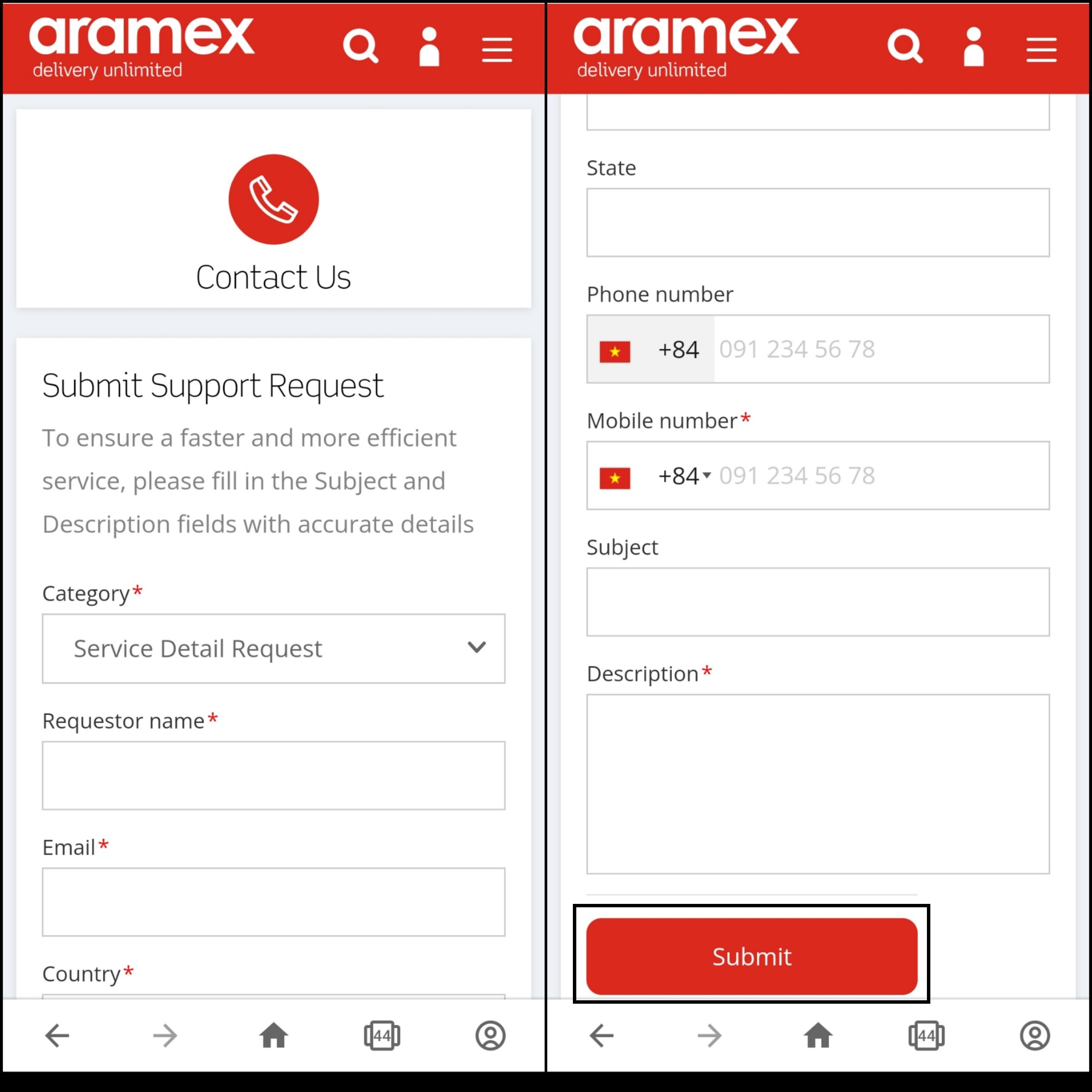 Liên hệ với Aramex