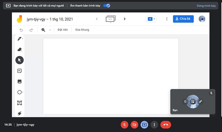 Sau khi hoàn tất, bạn sẽ chia sẻ màn hình bảng trắng trong Google Meet.