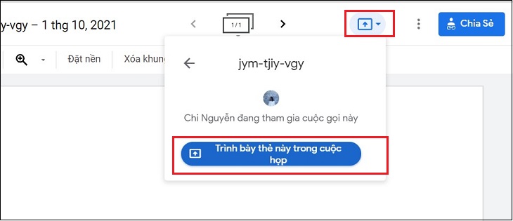 Chọn Xuất trình thẻ này trong cuộc họp.