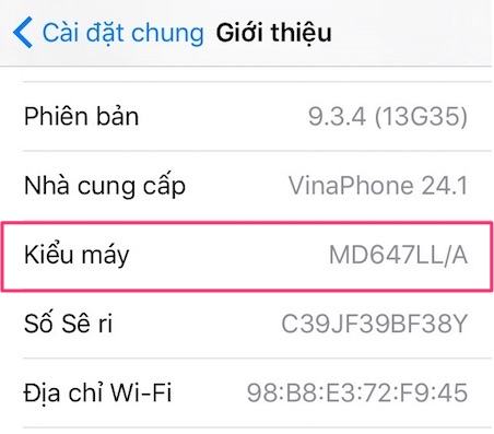 Xem thông tin ở mục Kiểu máy.