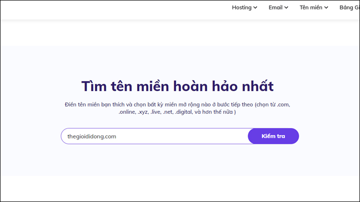 Tìm kiếm tên miền trên website hoster.vn