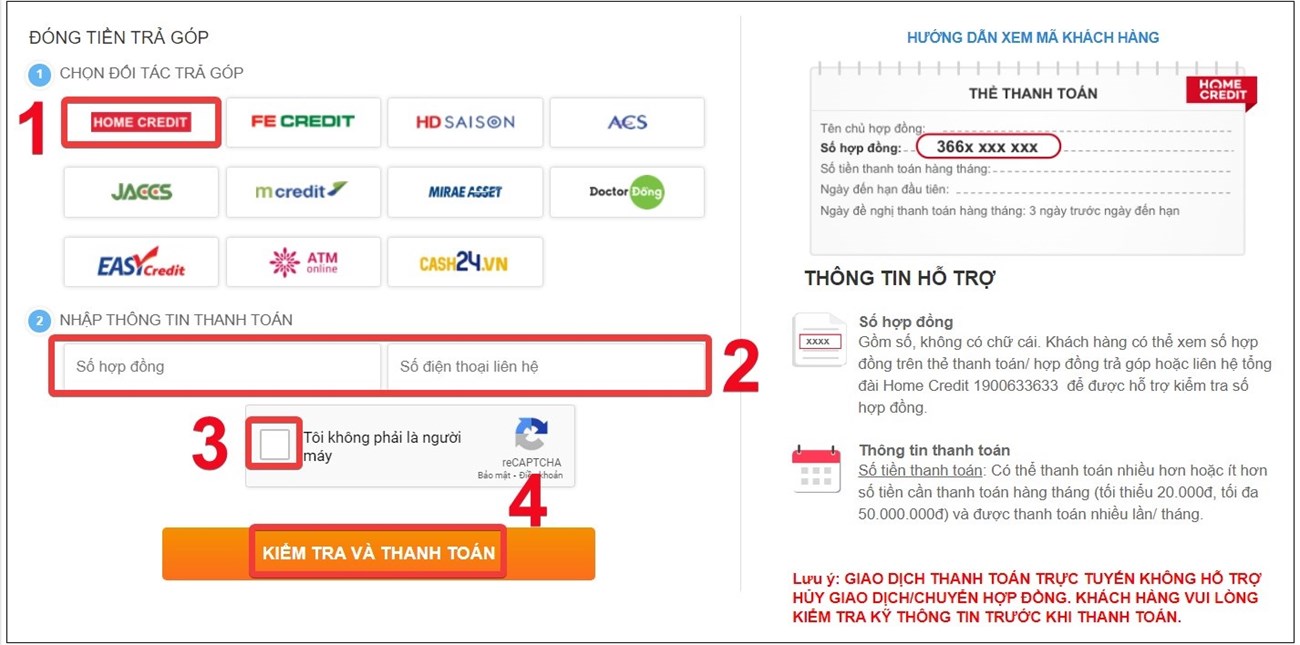 Thanh toán hóa đơn tài chính trên website Thế giới di động