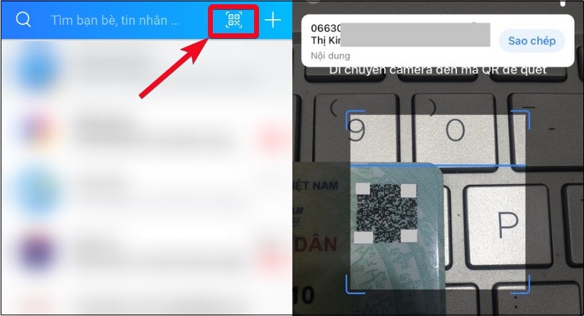 Quét mã CCCD QR trên Zalo