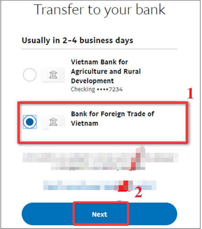 Chọn ngân hàng mà bạn muốn rút tiền, sau đó chọn Tiếp theo