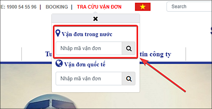 Vui lòng nhập mã vận đơn vào phần vận đơn nội địa và chọn kính lúp để tra cứu.