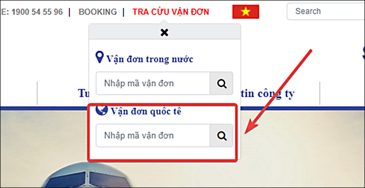 Vui lòng điền vận đơn quốc tế vào mục vận đơn quốc tế.  Sau đó chọn biểu tượng kính lúp.