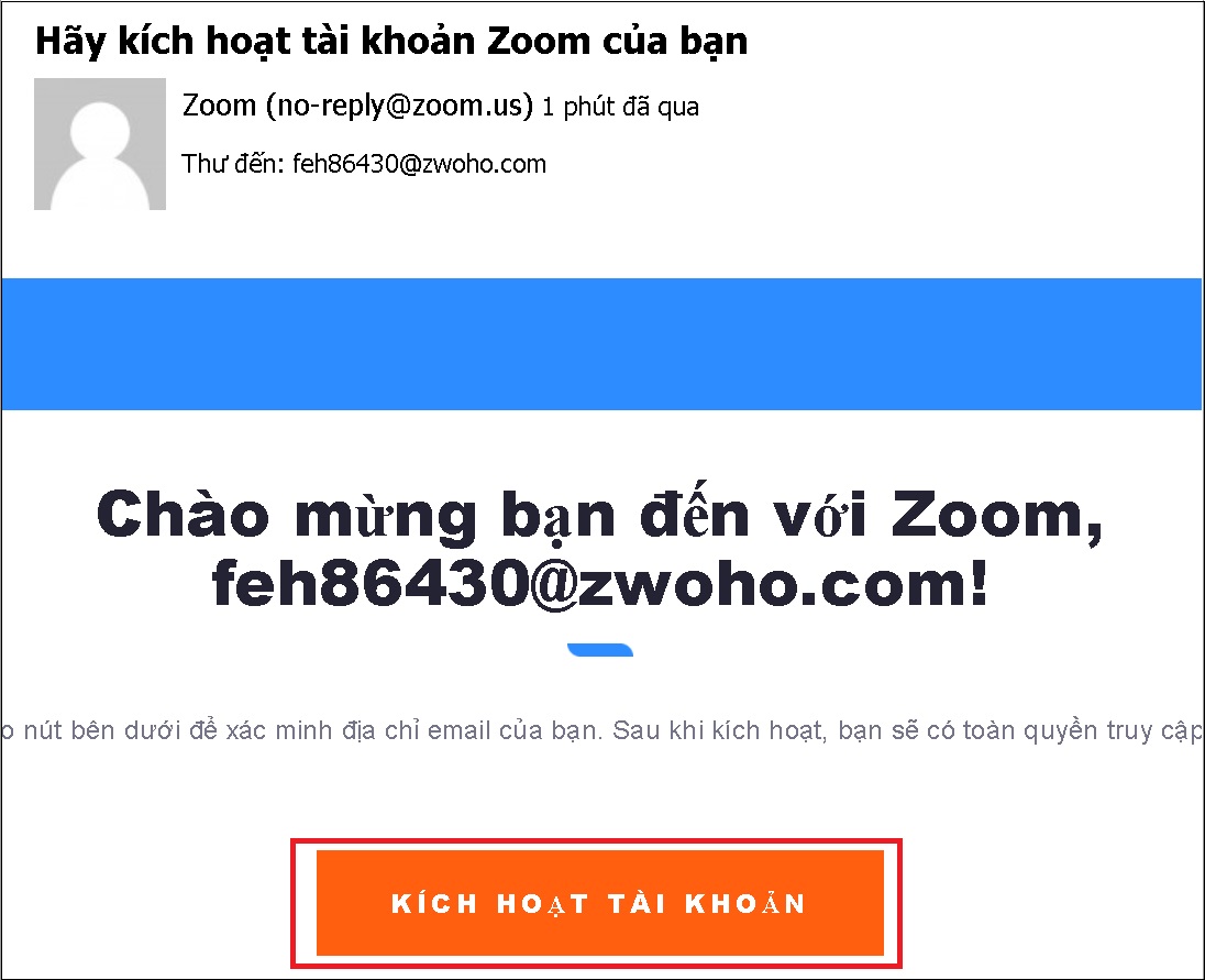 Chọn Kích hoạt tài khoản.