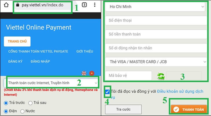Thanh toán Internet Viettel bằng Thanh toán Trực tuyến Viettel