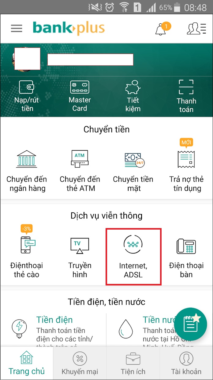 Thanh toán Internet Viettel qua BankPlus