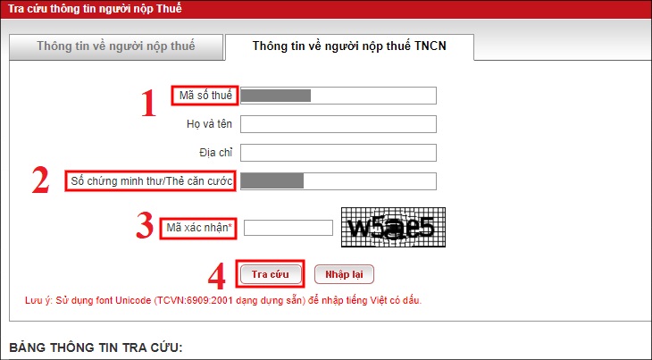 Điền đầy đủ và chính xác các thông tin, bấm Tra cứu