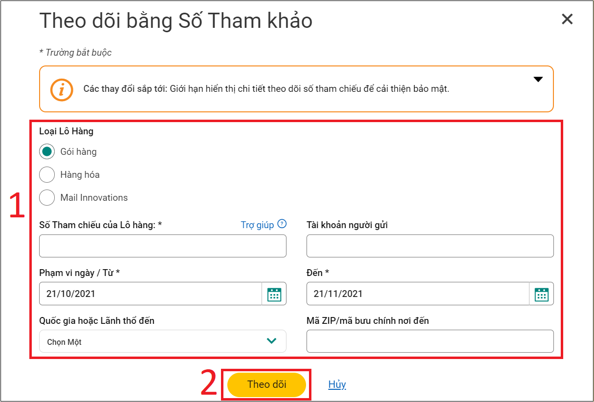 Nhập thông tin cần thiết