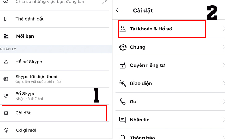 Chọn Cài đặt, sau đó chọn Tài khoản & Hồ sơ