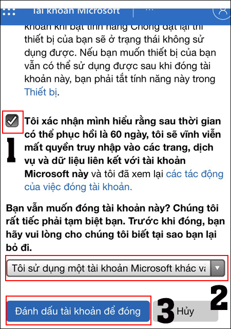 Bạn đánh dấu vào tất cả các thông tin xác minh được yêu cầu, nhấp vào lý do tài khoản bị tạm ngưng và chọn Đánh dấu tài khoản để đóng