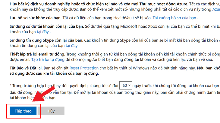 Truy cập liên kết ở trên để đăng nhập vào tài khoản Skype của bạn với Microsoft, đọc kỹ tất cả thông tin và nhấp vào Tiếp theo