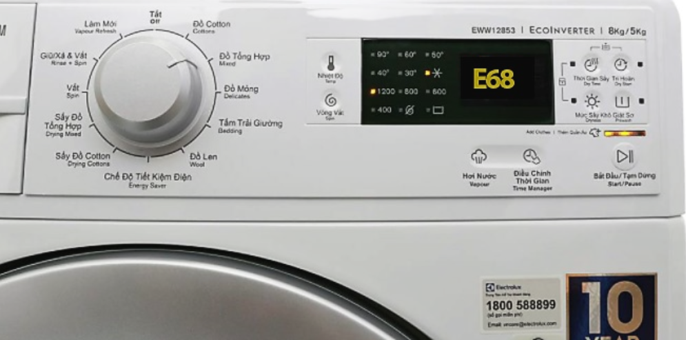 Dấu hiệu, nguyên nhân và cách khắc phục lỗi E68 máy giặt Electrolux
