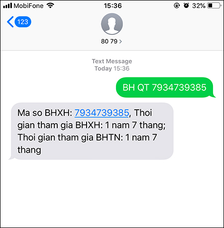 Kết quả tra cứu bảo hiểm thất nghiệp qua SMS điện thoại