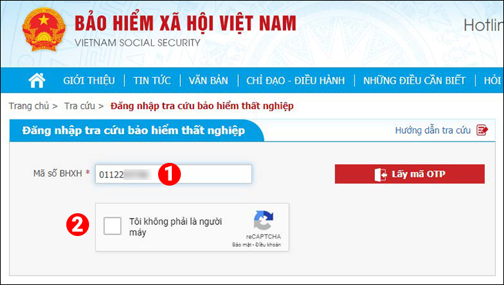 Truy cập Cổng thông tin điện tử BHXH Việt Nam và nhập mã số BHXH