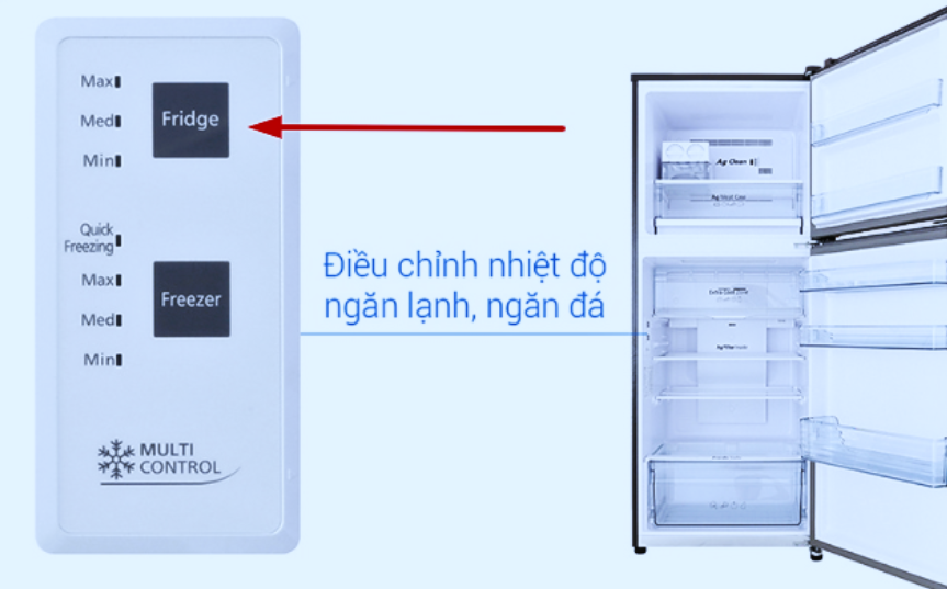 Cài đặt nhiệt độ tủ lạnh với bảng điều khiển điện tử cho ngăn làm mát
