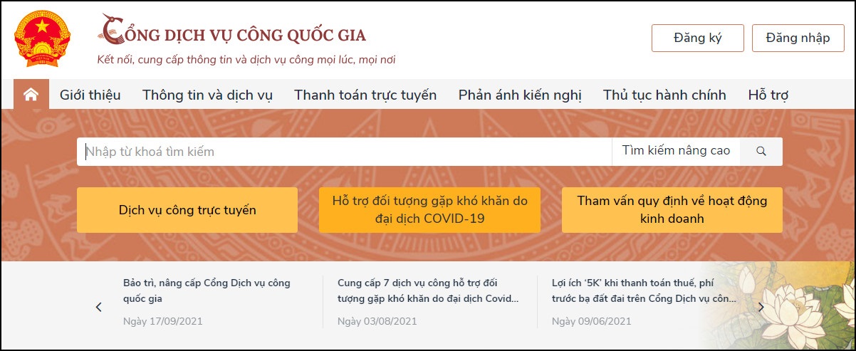 Truy cập trang web Cổng dịch vụ công quốc gia