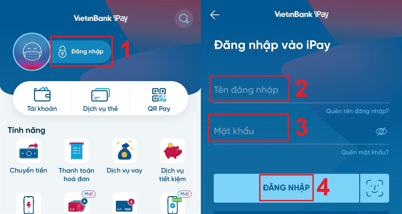 Đăng nhập vào tài khoản Vietinbank mà bạn đang sử dụng.