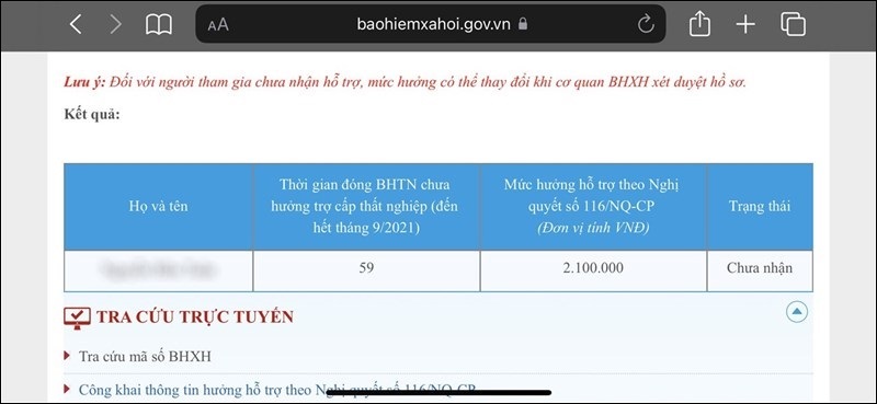 Kết quả tìm kiếm được hiển thị.  Xoay ngang điện thoại của bạn để xem thêm thông tin.