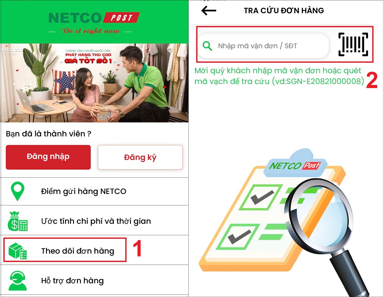 Tra cứu bằng ứng dụng NETCO