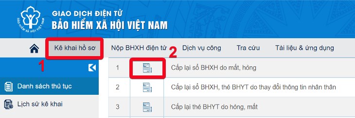 Chọn cấp lại sổ an sinh xã hội do bị mất hoặc hư hỏng