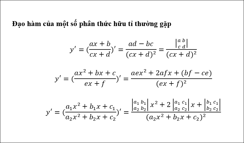 Đạo hàm của một số phân số hữu tỉ thường gặp