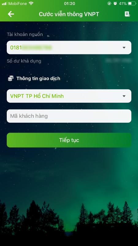 Thanh toán cước internet VNPT qua internet banking