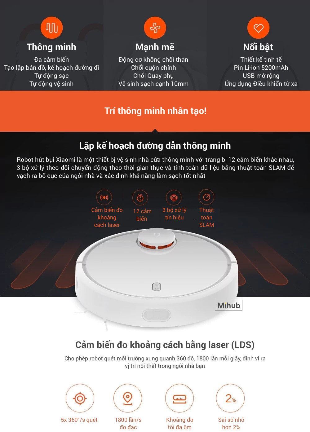 Máy hút bụi Xiaomi Mi Vacuum được trang bị công nghệ tiên tiến