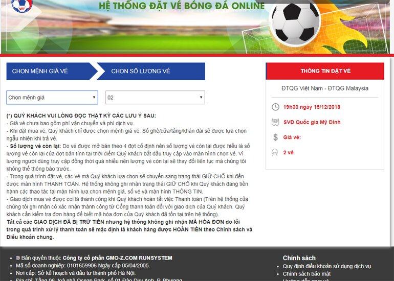 Mua vé trực tuyến bóng đá AFF 2018