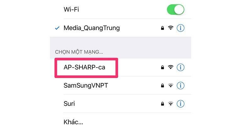 Cài đặt wifi trên điện thoại và tìm wifi phát ra từ chiếc điều hòa này.