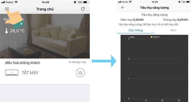 Đặc biệt với ứng dụng này, người dùng có thể theo dõi lượng điện tiêu thụ của máy để kiểm soát tiền điện hàng tháng vô cùng tiện lợi.