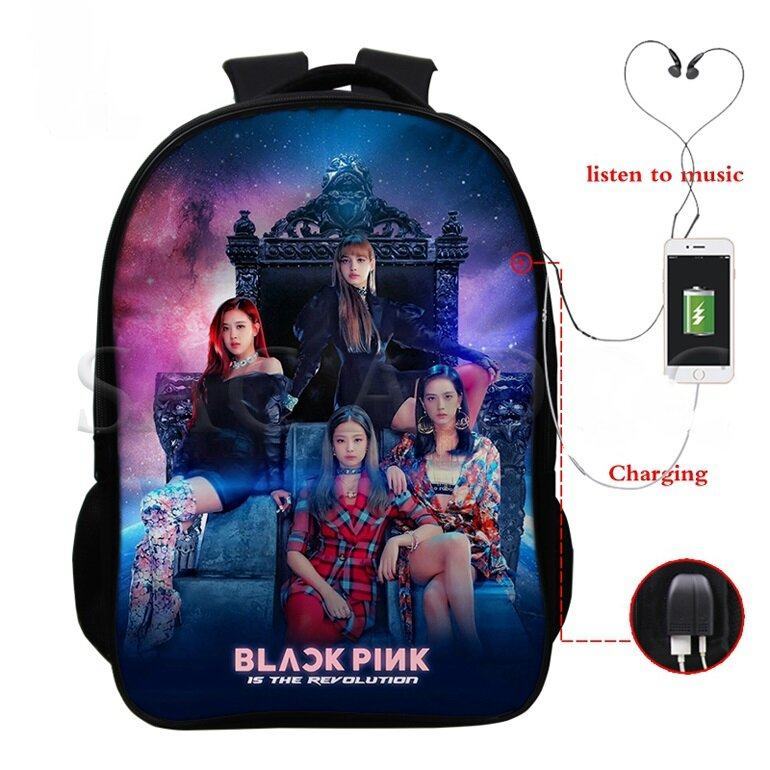 Túi sách sạc USB Blackpink Mochila